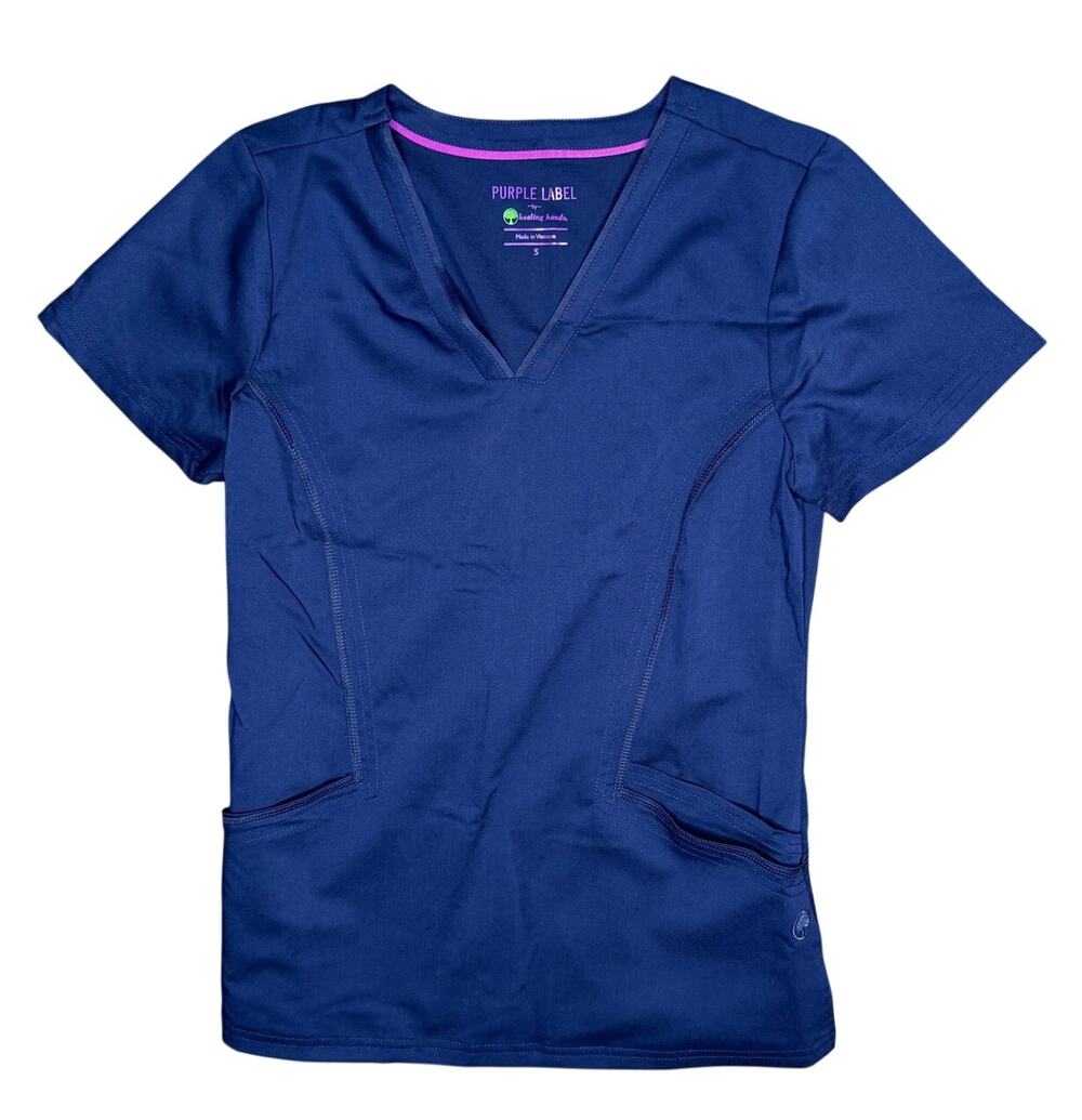 Purple Label by Healing Hands Blue Scrub Top Size Small